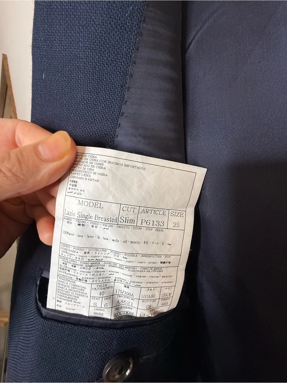 Suit Supply Lazio Single Breasted Slim Cut 100% Reda Wool Navy Blue Sport Coat